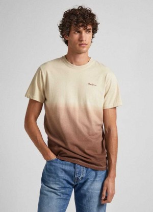Pepe Jeans Deep Dye T-shirt T-shirt Herr Bruna Beige | 608347GXJ