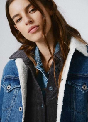 Pepe Jeans Denim Jacket W/ Sheepskin Lining Denim Dam Blå | 851463QNE