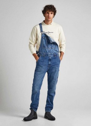 Pepe Jeans Denim Loose Fit Dungarees Långbyxor Herr Blå | 813704WRX