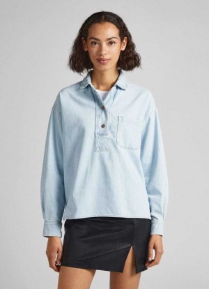 Pepe Jeans Denim Polo Shirt Skjorta Dam Blå | 481920RKA