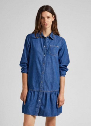Pepe Jeans Denim Shirt Klänning Denim Dam Blå | 931025ESX