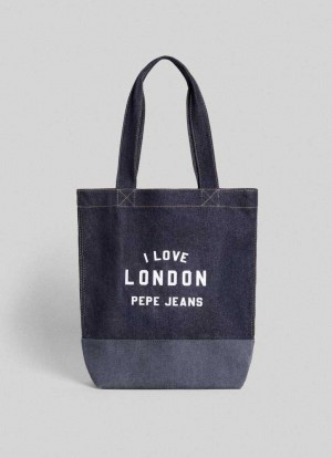 Pepe Jeans Denim Tote Bag Väskor & Ryggsäck Dam Blå | 683547GDQ