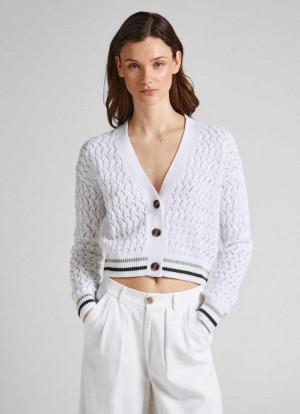 Pepe Jeans Diamond Openwork Cardigan Stickat Dam Vita | 325816WOC