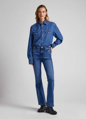 Pepe Jeans Dion Flare Fit High-rise Midja Jeans Utsvängda Jeans Dam Blå | 849105LFA