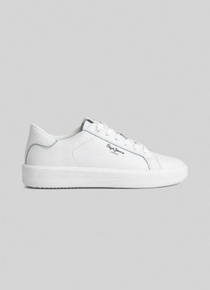 Pepe Jeans Dobbie Bass Läder Trainers Träningsskor Dam Vita | 475631HCU