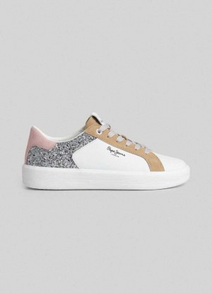 Pepe Jeans Dobbie Mix Läder Trainers Träningsskor Dam Beige | 419580SRL