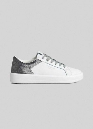 Pepe Jeans Dobbie Part Läder Trainers Träningsskor Dam Vita | 863150AHW