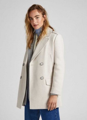 Pepe Jeans Double Breasted Ull Peacoat Jacka Dam Vita | 816309JOF