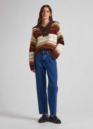 Pepe Jeans Dover Relaxed Fit High-rise Jeans Straight Jeans Dam Blå | 813920UCN