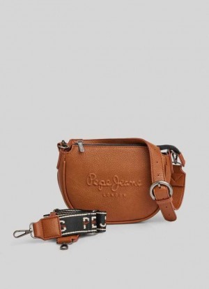 Pepe Jeans Embossed Logo Shoulder Bag Väskor & Ryggsäck Dam Bruna | 096471BSO