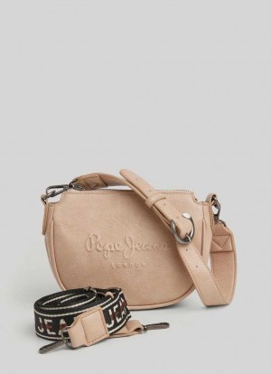 Pepe Jeans Embossed Logo Shoulder Bag Väskor & Ryggsäck Dam Bruna Beige | 728631RXB