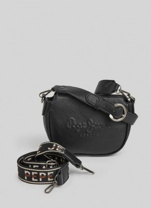 Pepe Jeans Embossed Logo Shoulder Bag Väskor & Ryggsäck Dam Svarta | 693025RTH