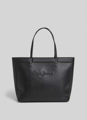 Pepe Jeans Embossed Logo Tote Bag Väskor & Ryggsäck Dam Svarta | 839501AKD