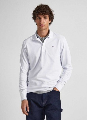 Pepe Jeans Embroidered Flag Piqu Piketröja Herr Vita | 794568TZX