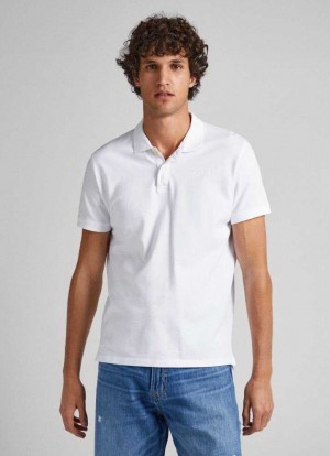 Pepe Jeans Embroidered Logo Bomull Pique Polo Piketröja Herr Vita | 945760KYJ