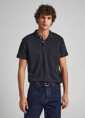 Pepe Jeans Embroidered Logo Bomull Pique Polo Piketröja Herr Svarta | 820569PHD