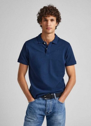 Pepe Jeans Embroidered Logo Bomull Pique Polo Piketröja Herr Marinblå | 806742FBY