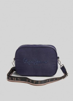 Pepe Jeans Embroidered Logo Camera Crossbody Bag Väskor & Ryggsäck Dam Marinblå | 324187BTZ
