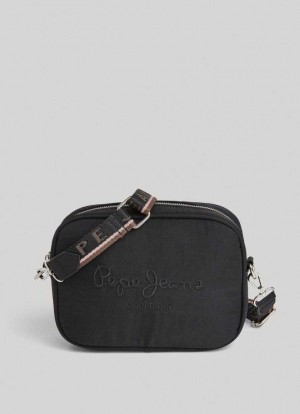 Pepe Jeans Embroidered Logo Camera Crossbody Bag Väskor & Ryggsäck Dam Svarta | 028615RGO