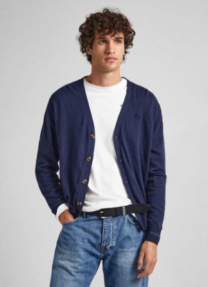 Pepe Jeans Embroidered Logo Cardigan Jumpers Herr Blå | 092548LKH