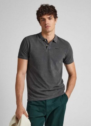 Pepe Jeans Embroidered Logo Piqu Piketröja Herr Svarta | 467981YUI
