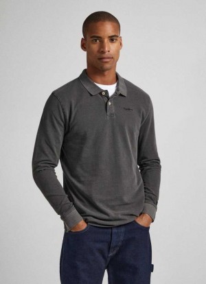 Pepe Jeans Embroidered Logo Piqu Piketröja Herr Svarta | 456270LXO