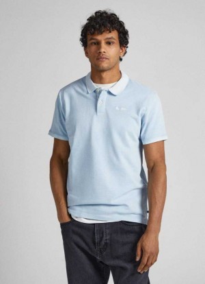 Pepe Jeans Embroidered Logo Piqu Piketröja Herr Blå | 045738UHO