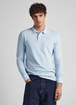 Pepe Jeans Embroidered Logo Piqu Piketröja Herr Blå | 826173JXQ