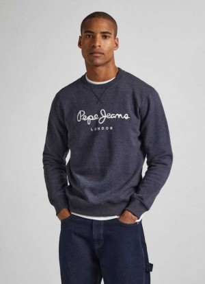 Pepe Jeans Embroidered Logo Sweatshirt Tröjor Herr Blå | 153864OKD
