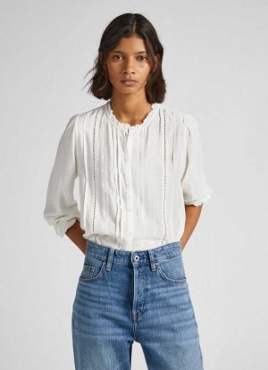 Pepe Jeans Embroidered Romantic Cut Blouse Blus Dam Vita | 534860TJQ
