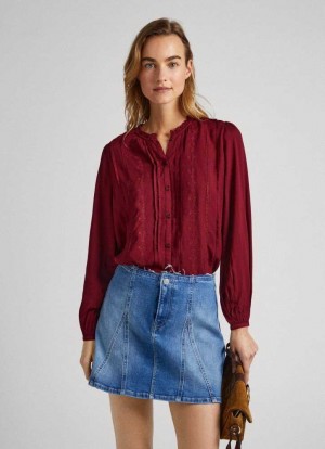 Pepe Jeans Embroidered Romantic Cut Blouse Blus Dam Vinröda Röda | 394157APN