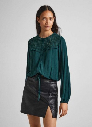 Pepe Jeans Eyelet Open Weave Blouse Blus Dam Gröna | 427690NLH