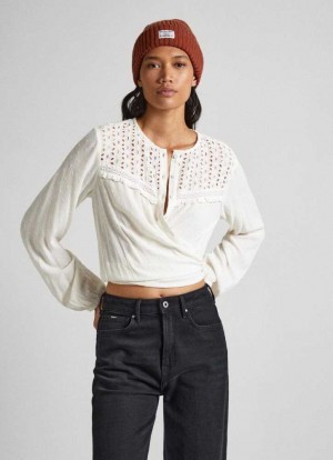 Pepe Jeans Eyelet Open Weave Blouse Blus Dam Vita | 954710JQI
