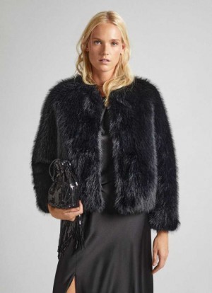 Pepe Jeans Faux Fur Coat Jacka Dam Svarta | 463781PIO