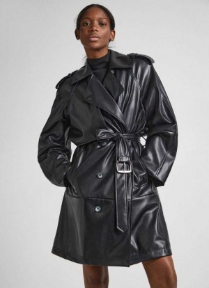 Pepe Jeans Faux Läder Trench Coat Jacka Dam Svarta | 850196ZXO