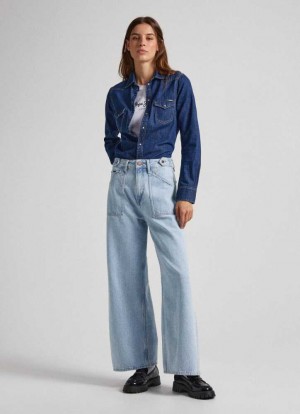 Pepe Jeans Febee Breda Fit High-rise Jeans Trends Dam Blå | 691508FBV