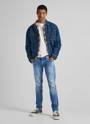 Pepe Jeans Finsbury Mager Fit Low-rise Jeans Skinny Jeans Herr Blå | 819574CQN