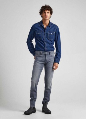 Pepe Jeans Finsbury Mager Fit Low-rise Jeans Skinny Jeans Herr Blå | 785196JSX