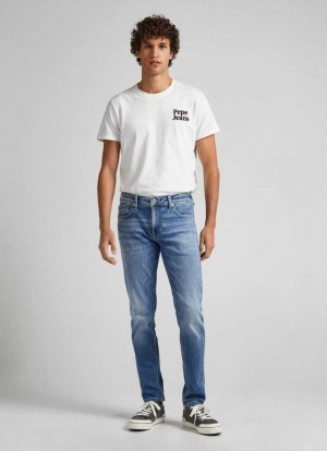 Pepe Jeans Finsbury Mager Fit Low-rise Jeans Denim Herr Blå | 732619VPG