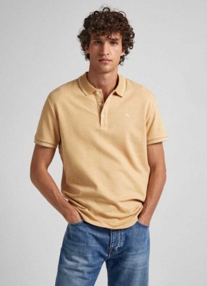 Pepe Jeans Flag Logo Polo Shirt Piketröja Herr Bruna Beige | 769513HCN