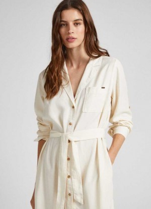 Pepe Jeans Flap Neck Tencel Klänning Klänning Dam Vita | 340296OPZ
