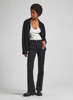 Pepe Jeans Flare Fit Elastic Trousers Långbyxor Dam Svarta | 214398NWT