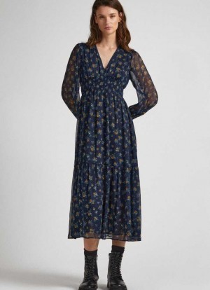 Pepe Jeans Floral Chiffon Klänning Klänning Dam Olika Färger | 761824RAV