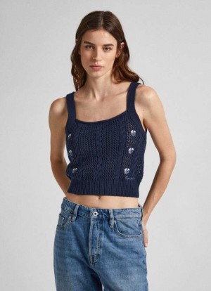 Pepe Jeans Floral Knit Top Jumpers Dam Blå | 870326VDJ