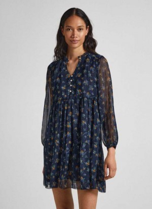 Pepe Jeans Floral Print Chiffon Klänning Klänning Dam Olika Färger | 807269DYF