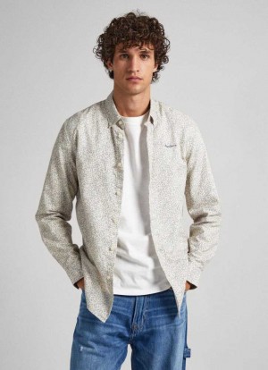 Pepe Jeans Floral Print Oxford Shirt Skjorta Herr Vita | 384715CYV