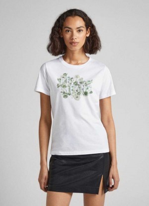 Pepe Jeans Floral Print T-shirt T-shirt Dam Vita | 396820SMW