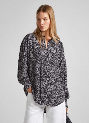 Pepe Jeans Flowy Animal Print Shirt Skjorta Dam Svarta | 931760RTM