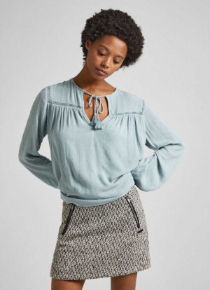 Pepe Jeans Fluid Blouse With Spets Detail Blus Dam Gröna | 738419TIW