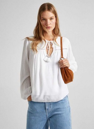 Pepe Jeans Fluid Blouse With Spets Detail Blus Dam Vita | 723651AZM